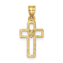 10K Cut-Out Cross w/ Heart Charm