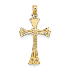 10K Polished and Engraved Cross W/ Heart Charm