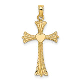 10K Polished and Engraved Cross W/ Heart Charm