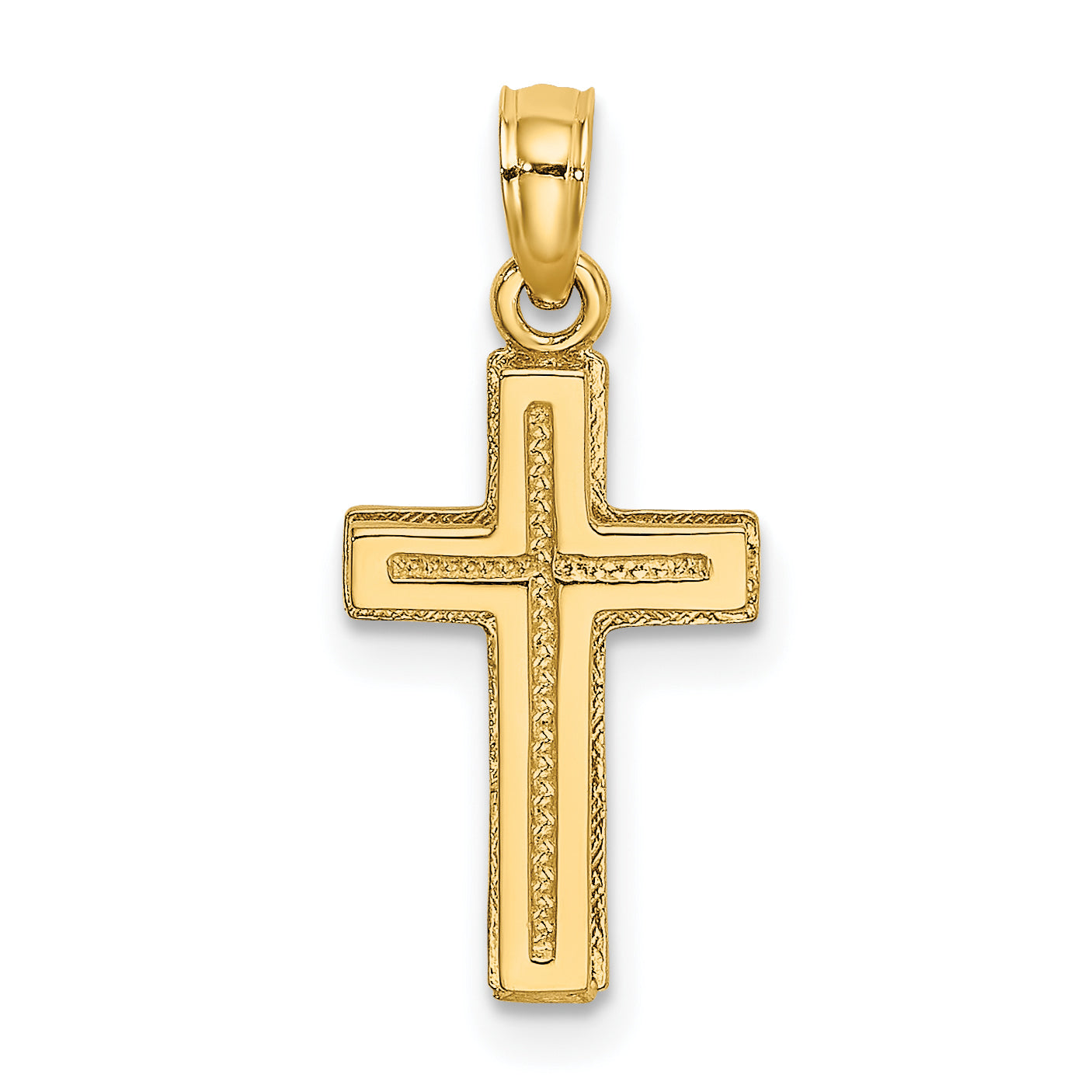 10K 2-D Polished Textured Cross Charm