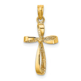 10K 3-D Engraved Polished Twisted Cross Charm