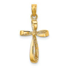 10K 3-D Engraved Polished Twisted Cross Charm