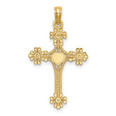 10K Beaded Tip Cross w/ Heart Center Charm