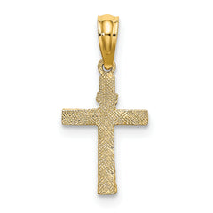 10K Textured Mini Cross w/ Heart Charm