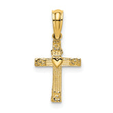 10K Textured Mini Cross w/ Heart Charm