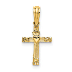 10K Textured Mini Cross w/ Heart Charm