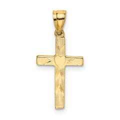 10K Polished and Engraved Cross W/ Heart Center Charm