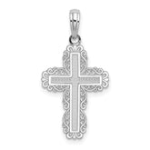 10K White Gold Textured w/ Lace Trim Cross Charm