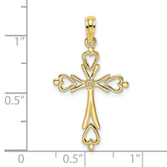10K Cross Cut-Out w/ Heart Ends Charm