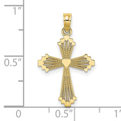 10K Cut-Out Stripes Cross w/ Heart Charm