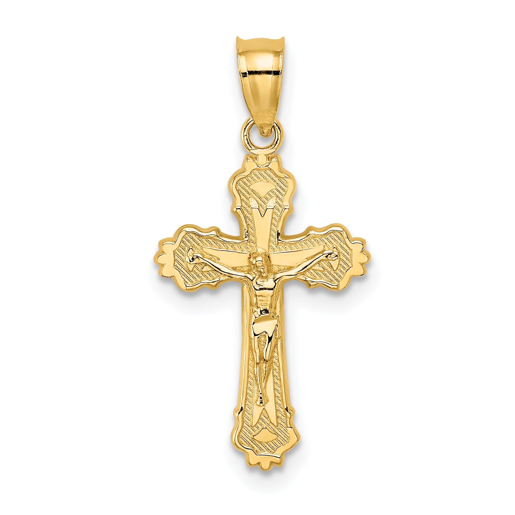 10K W/ Textured Scalloped Edge Crucifix Charm