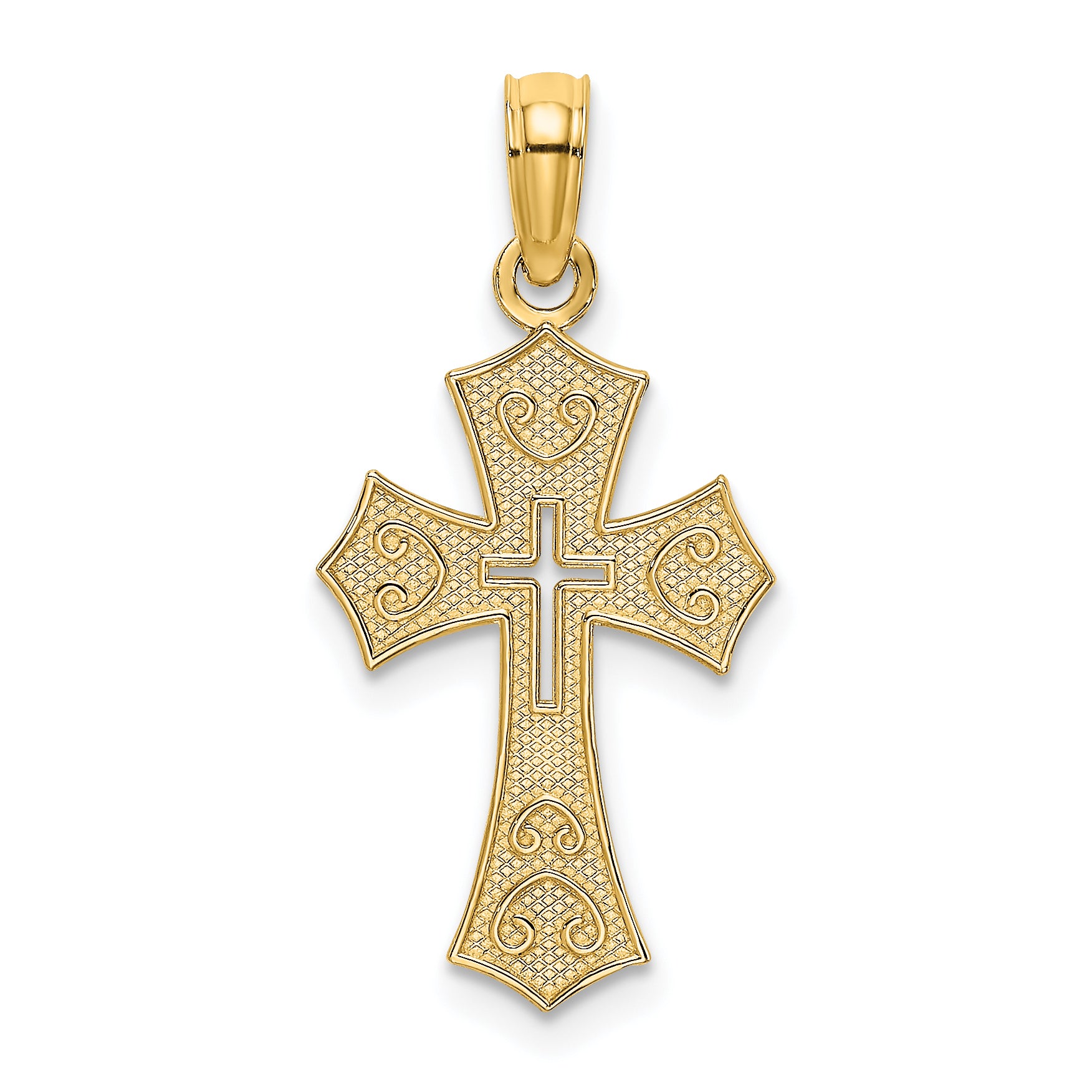 10K Textured Cut-Out Center Cross Charm