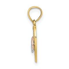 10K Two-tone w/Rhodium Double Dolphins On Woven Heart Charm