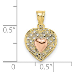 10k Yellow and Rose Gold Polished Heart On Woven Heart Charm