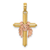 10K Two-Tone Cross w/ Drape Charm