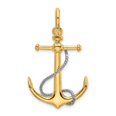 10K Two-tone 3-D Anchor w/T Bar and Rope w/Shackle Bail Charm
