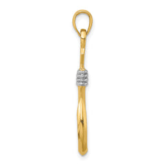 10K w/Rhodium 3-D Fish Hook With Rope Charm
