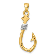 10K w/Rhodium 3-D Fish Hook With Rope Charm