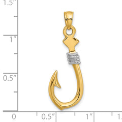 10K w/Rhodium 3-D Fish Hook With Rope Charm