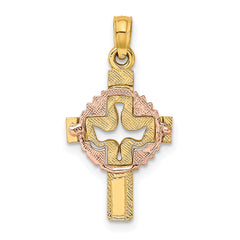 10K Two-Tone Cut-Out Dove On Cross Charm