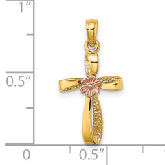 10K Two-Tone Twisted Cross w/ Heart Charm