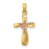 10K Two-Tone Twisted Cross w/ Heart Charm
