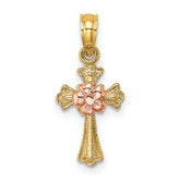 10k Two-Tone Cross w/ Small Flower Charm