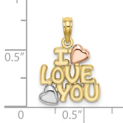 10K Tri-color I LOVE YOU W/ Hearts Charm