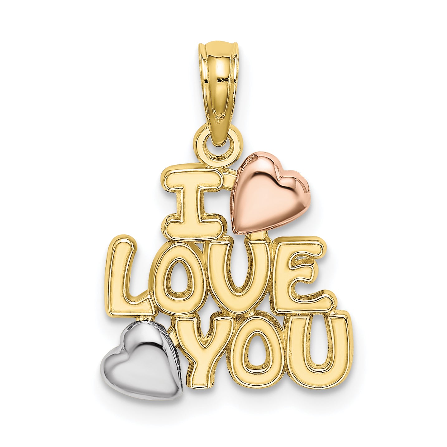 10K Tri-color I LOVE YOU W/ Hearts Charm