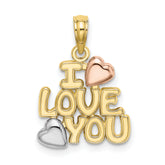10K Tri-color I LOVE YOU W/ Hearts Charm