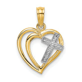 10K W/ Rhodium Cross In Heart Charm