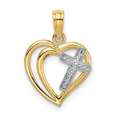 10K W/ Rhodium Cross In Heart Charm