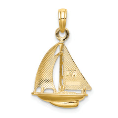 10K w/ Rhodium 3-D Polished Sailboat Charm