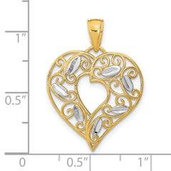 10K W/ Rhodium D/C Filigree Heart Charm