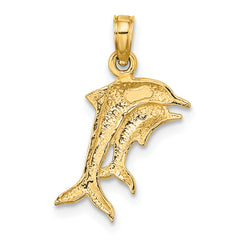 10K w/ Rhodium 2-D Polished Dolphins Charm