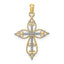 10K W/ Rhodium Beaded Cross Charm