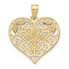 10k w/Rhodium Cut-Out Filigree Flower and Heart Charm