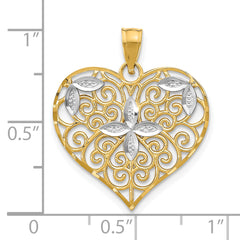 10k w/Rhodium Cut-Out Filigree Flower and Heart Charm