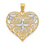 10k w/Rhodium Cut-Out Filigree Flower and Heart Charm