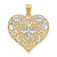 Filigree Flower & Heart Charm in 10K Yellow Gold, 25mm - Sophia Jewelers