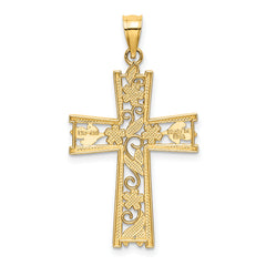 10K W/ Rhodium and D/C Flower Design Cross Charm