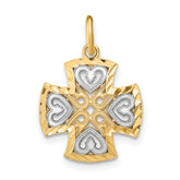 10K w/Rhodium Hearts and D/C Maltese Cross Charm