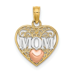10k Two-tone w/White Rhodium MOM and Heart Pendant