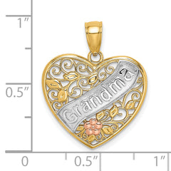 10K Two-tone w/White Rhodium GRANDMA Heart Charm