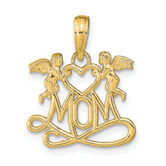 10K Polished MOM w/Heart and Angels Pendant