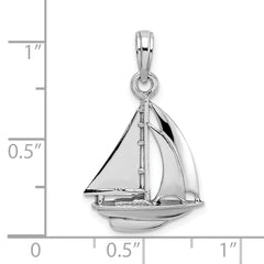 10K White Gold Polished Sailboat Charm