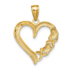 10K Polished Heart and X Pendant