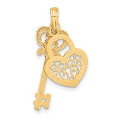 10k & w/Rhodium Filigree Heart Lock and Key Pendant