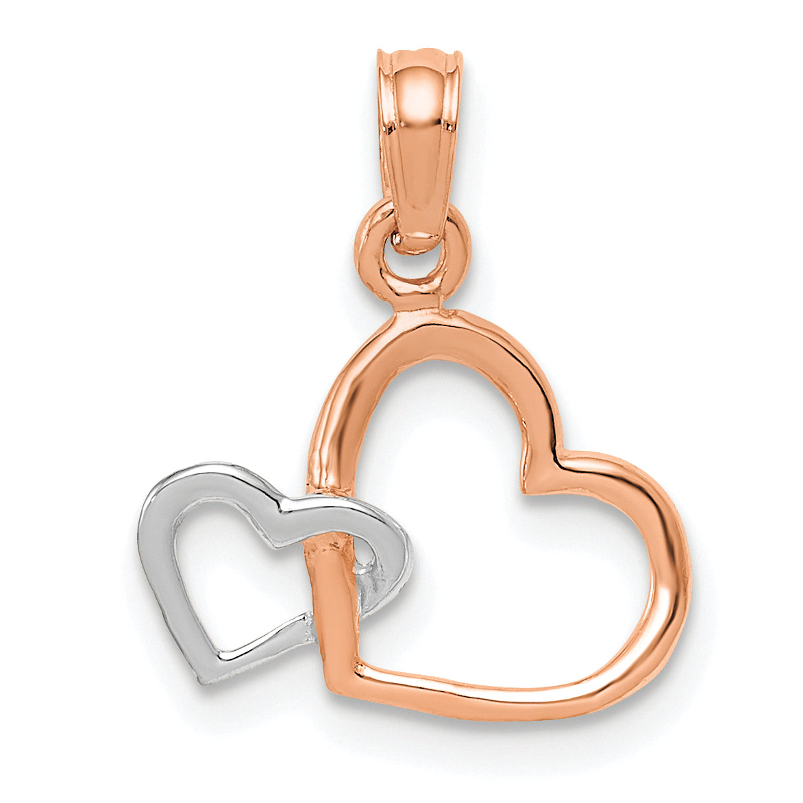 10K Two-tone Polished Intertwined Double Heart Pendant