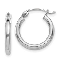 10k White Gold Polished 2x15mm Polished Hoop Earrings